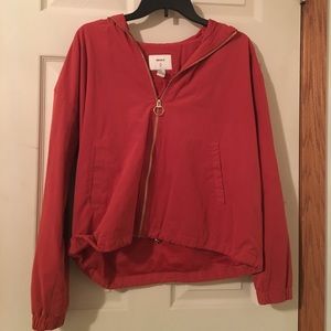 Red zip up jacket